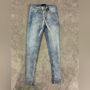 Hyper Denim Skinny Jeans – Light Wash, Drawstring Waist, Ankle Zips – 30